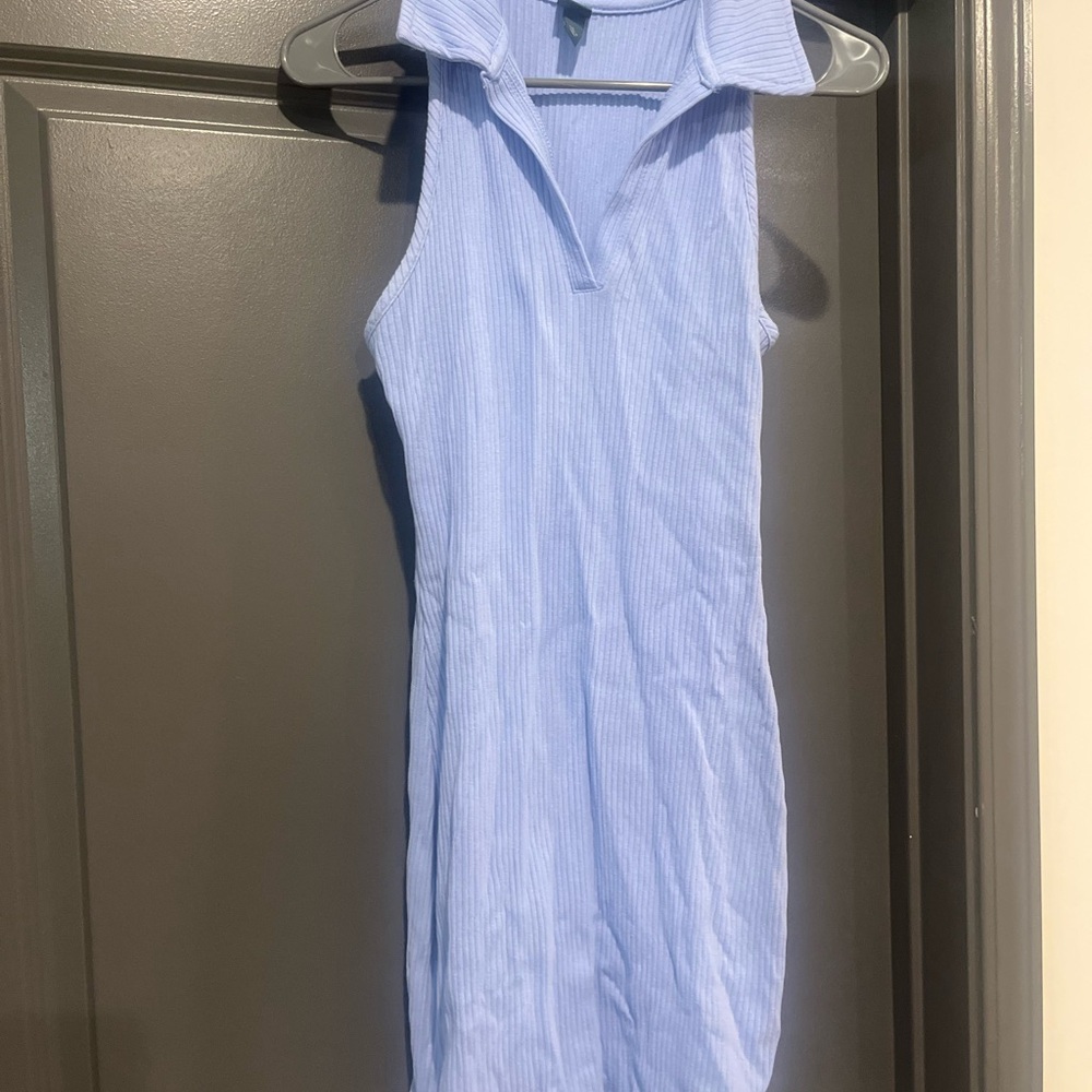 Light Blue Sleeveless Collared Dress